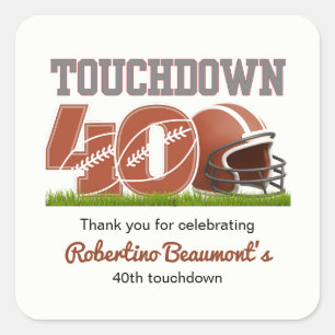 Touchdown Forty Funny Football 40th Birthday Square Sticker