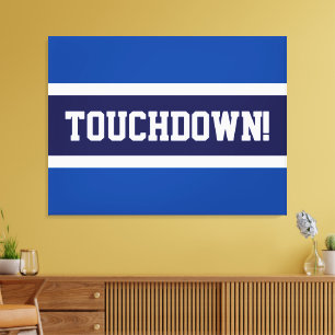 TOUCHDOWN Fun Navy Bold Blue White Grey Stripes Canvas Print