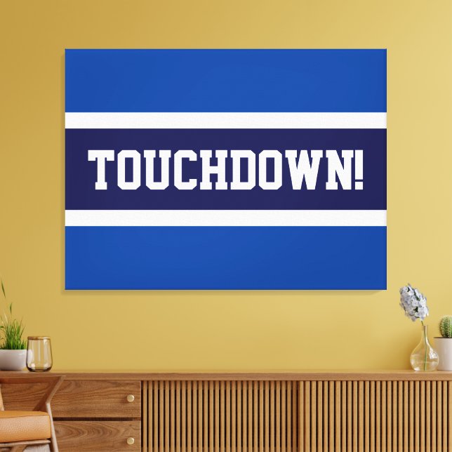 TOUCHDOWN Fun Navy Bold Blue White Grey Stripes Canvas Print (Insitu(LivingRoom))