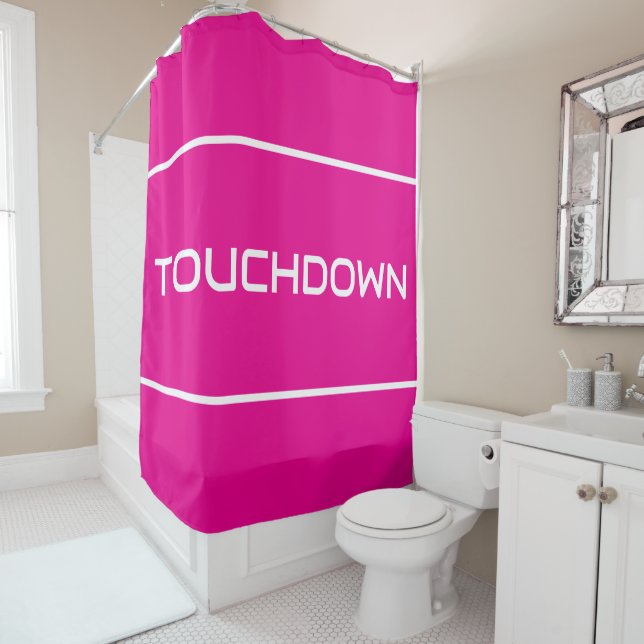 TOUCHDOWN Modern White Text Stripes On Bright Pink (In Situ)