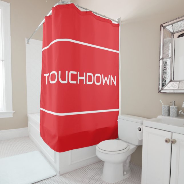 TOUCHDOWN Modern White Text Stripes On Bright Red (In Situ)