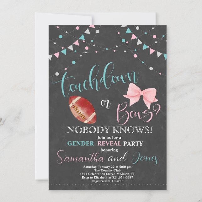 Touchdown or Bows Gender Reveal Party Invitation (Front)