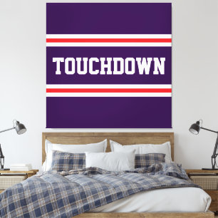 TOUCHDOWN Purple Red White Text Racing Stripes Canvas Print