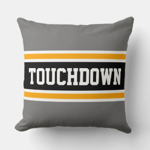 TOUCHDOWN Sporty Black Yellow Grey Stripes Throw Pillow