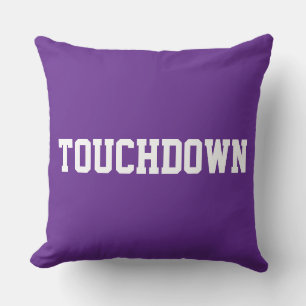 TOUCHDOWN Sporty Bold White Text On Royal Purple Throw Pillow