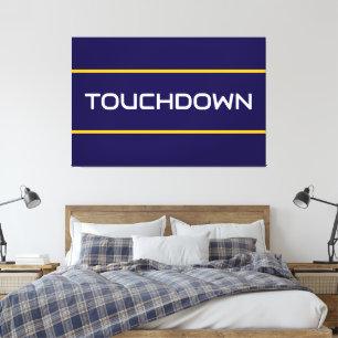 TOUCHDOWN White Text Orange Navy Blue Stripes  Canvas Print