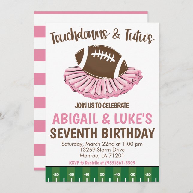 Touchdown's and Tutu's Birthday Invitation (Front/Back)