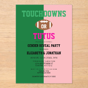 Touchdowns or Tutus Gender Reveal Acrylic Invitations