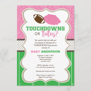 Touchdowns or tutus gender reveal invitation