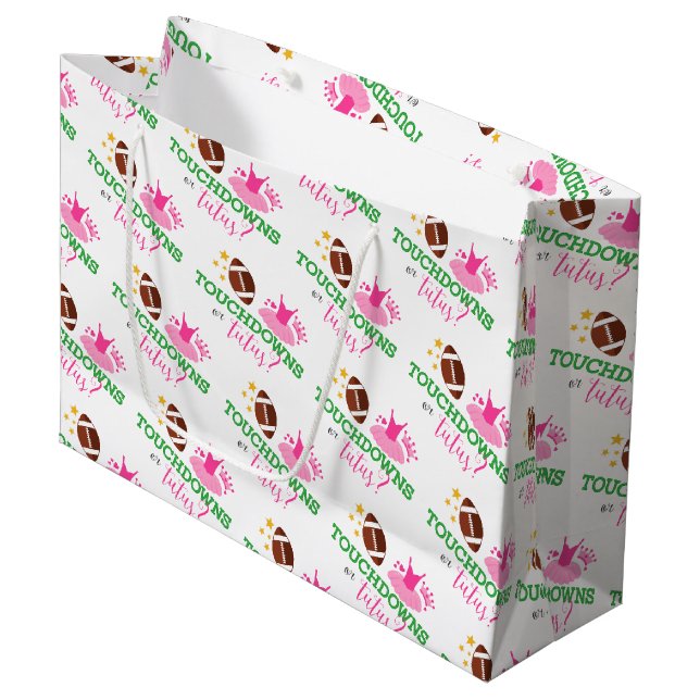 Touchdowns or Tutus Gender Reveal Large Gift Bag (Front Angled)
