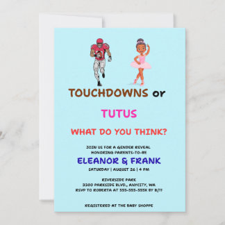 Touchdowns or Tutus Gender Reveal Party Invitation