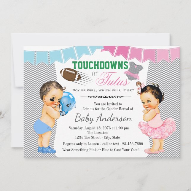Touchdowns or Tutus Gender Reveal Party Invitation (Front)