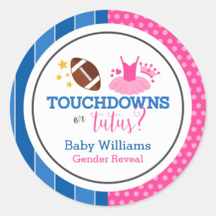 Touchdowns or Tutus Pink Blue Gender Reveal Party Classic Round Sticker