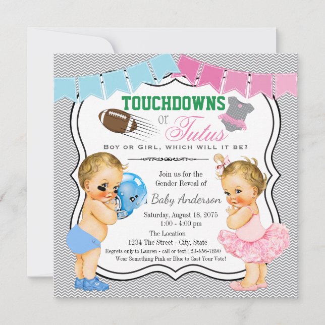 Touchdowns ou Tutus Genre Reveal Invitation (Devant)