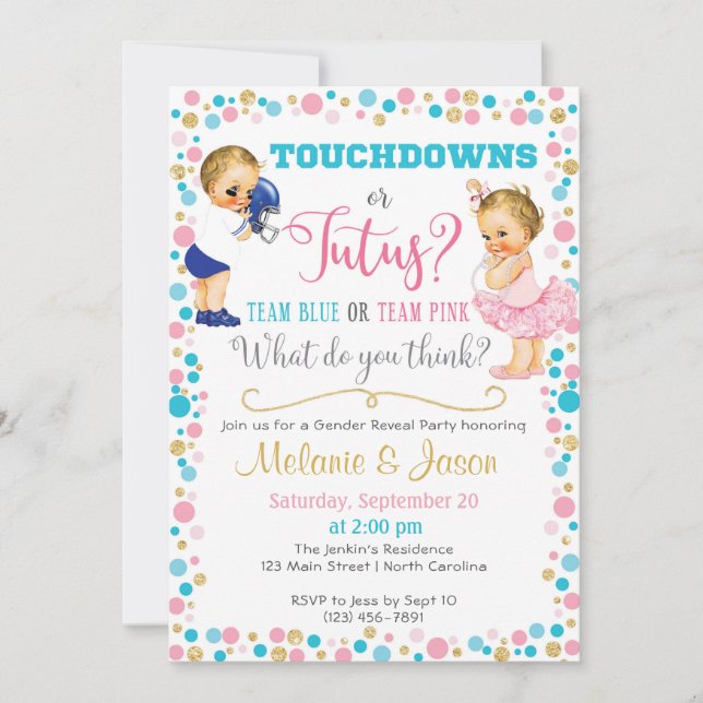 Touchdowns ou Tutus Genre Reveal Invitation (Devant)