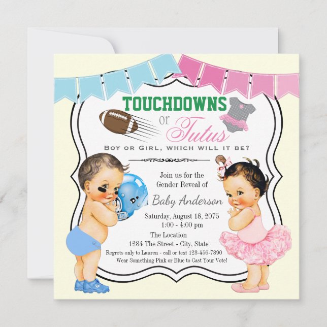 Touchdowns ou Tutus Genre Reveal Invitation (Devant)