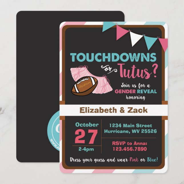 Touchdowns ou Tutus Genre Reveal Invitation (Devant / Derrière)