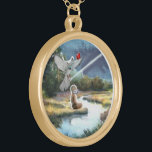 Touched by Holy Spirit Inspiration Gold Plated Necklace<br><div class="desc">Touched by Holy Spirit Inspiration with dove and rose above girl with hands of God</div>