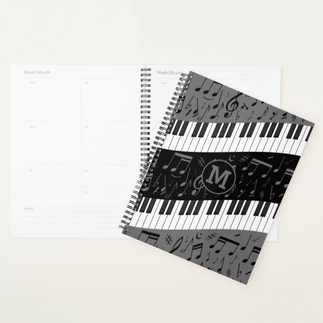 Touches de piano monogramme et notes musicales (Devant avec enveloppe)