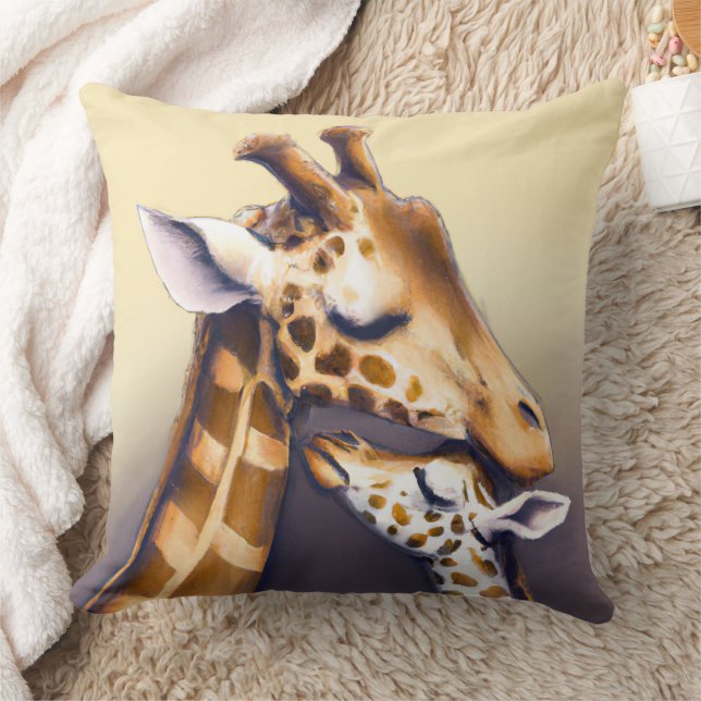 Touching Moment Between Mother Giraffe & Calf Throw Pillow (Blanket)