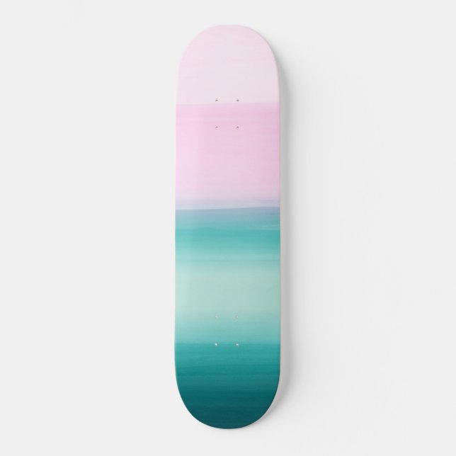 Touching Seafoam Teal Pink Watercolor Abstract #1 Skateboard (Front)
