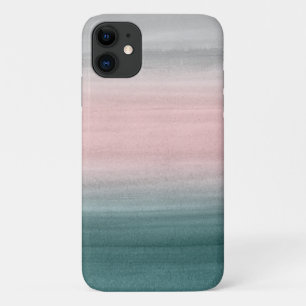 Touching Teal Blush Gray Watercolor Abstract #1 iPhone 11 Case