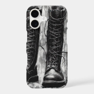 Tough Biker Black Lace Up Boots Drawing