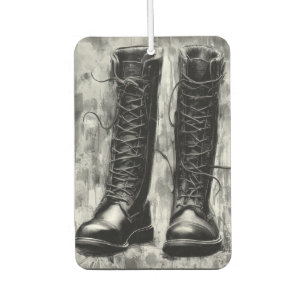 Tough Biker Black Lace Up Boots Drawing Air Freshener