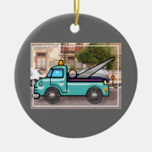 Tough Blue Tow Truck in the Street Ceramic Ornament