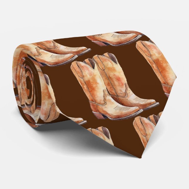 Tough Brown Cowboy Boots Neck Tie (Rolled)