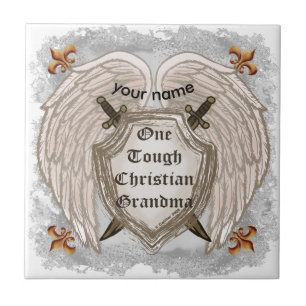 Tough Christian Grandma custom name Tile
