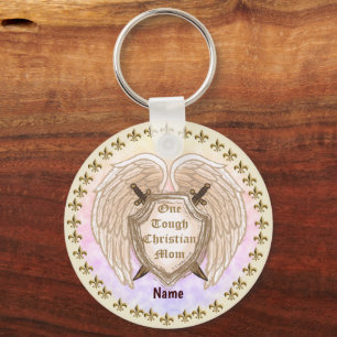 Tough Christian Mom custom name Keychain