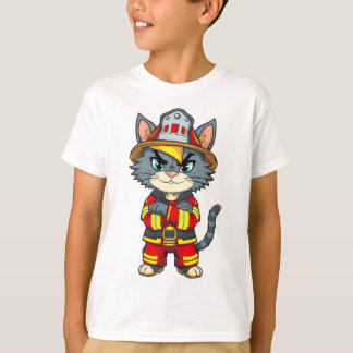 Tough Firefighter Cat – 90s Cartoon Style T-Shirt