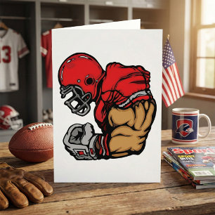Tough Football Warrior Mascot Red Helmet Muscle Card