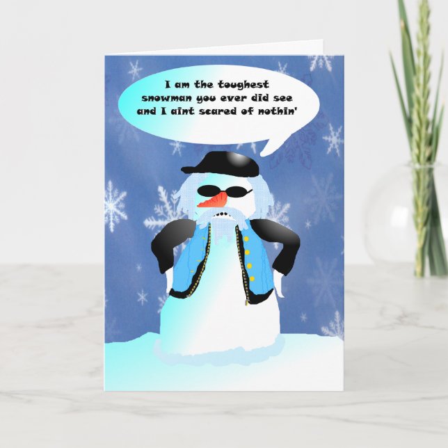 Tough guy snowman holiday card (Front)