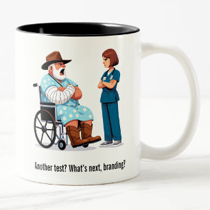 Tough Texas Rancher and Angry Nurse Showdown Two-Tone Coffee Mug