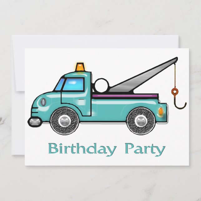 Tough Tow Truck Birthday Invitation (Front)