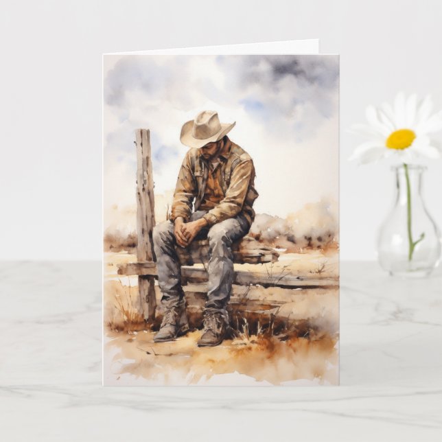 “Tough Trails, Tender Hearts” Western Sympathy Card (Small Plant)