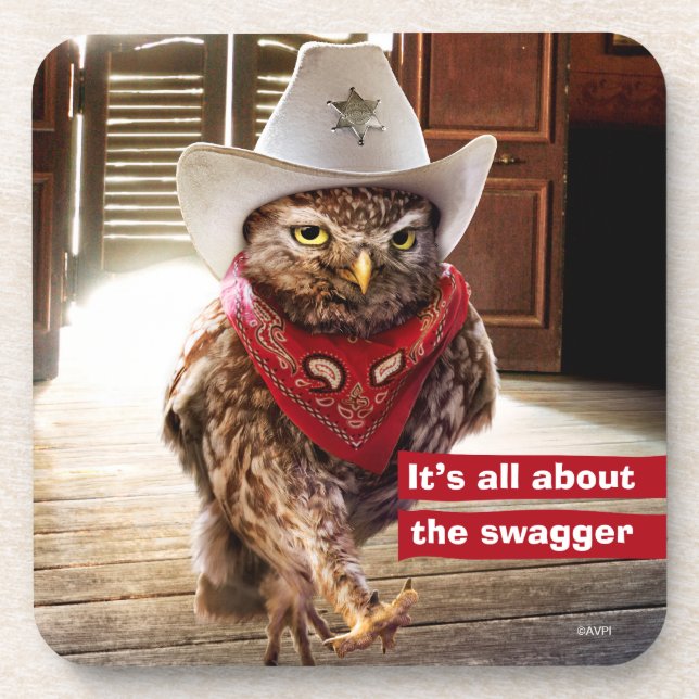 Tough Western Sheriff Owl with Attitude & Swagger Coaster (Front)