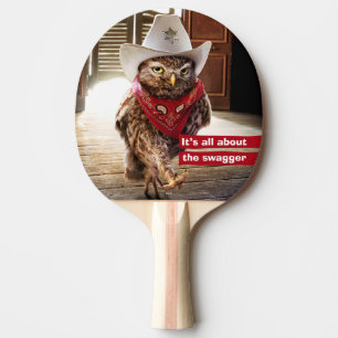 Tough Western Sheriff Owl with Attitude & Swagger Ping Pong Paddle