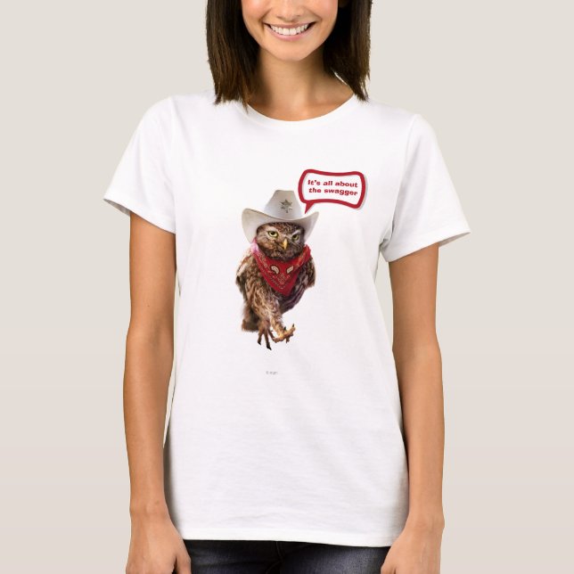 Tough Western Sheriff Owl with Attitude & Swagger T-Shirt (Front)