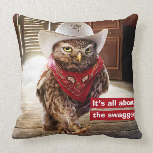 Tough Western Sheriff Owl with Attitude & Swagger Throw Pillow