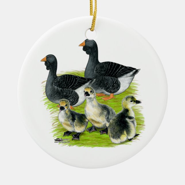 Toulouse Goose Family Ceramic Ornament (Front)