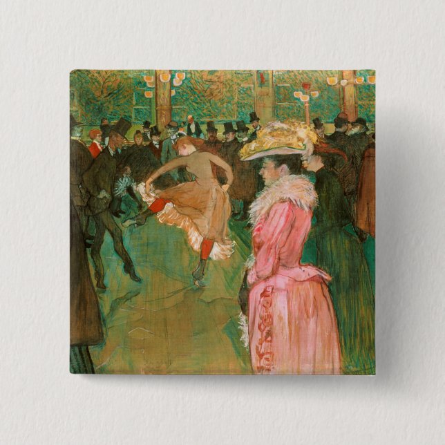 Toulouse-Lautrec - At the Rouge, The Dance 2 Inch Square Button (Front)