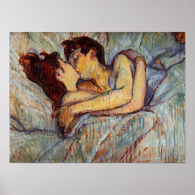 Toulouse-Lautrec dans un lit, affiche d'un baiser (Devant)