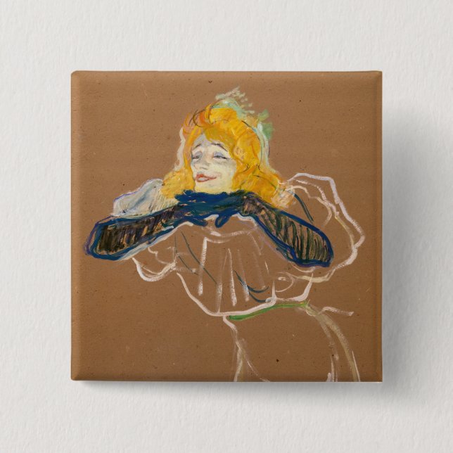 Toulouse-Lautrec - Yvette Guilbert Singing 2 Inch Square Button (Front)