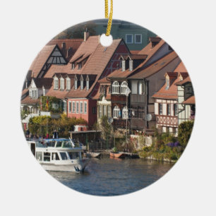 Tour boat in Little Venice and River Regnitz Ceramic Ornament