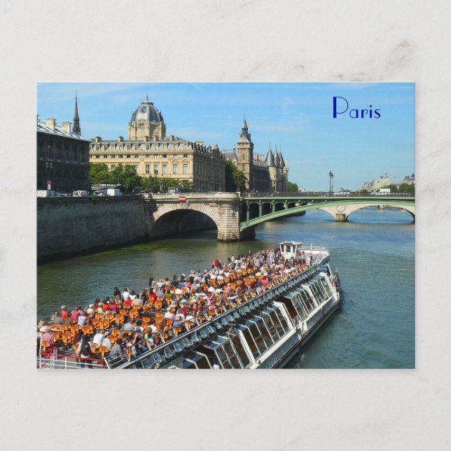 Tour Boat on the Seine River in Paris Postcard (Front)