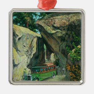 Tour Bus Under the Arch Rock on El Portal Road Metal Ornament
