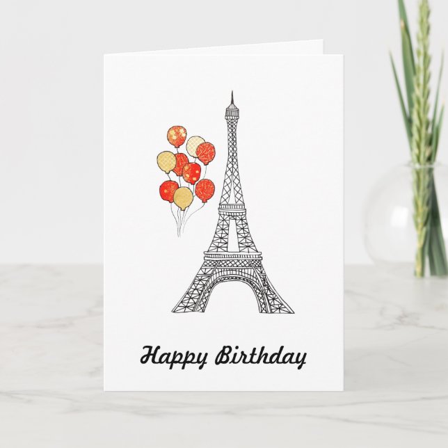 Tour Eiffel avec des ballons Carte d'Anniversaire (Devant)